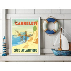 Affiche stylisée des carrelets longeant la côte atlantique.