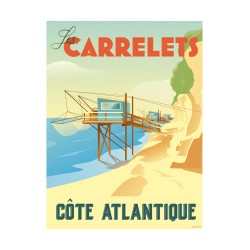 Affiche stylisée des carrelets longeant la côte atlantique.