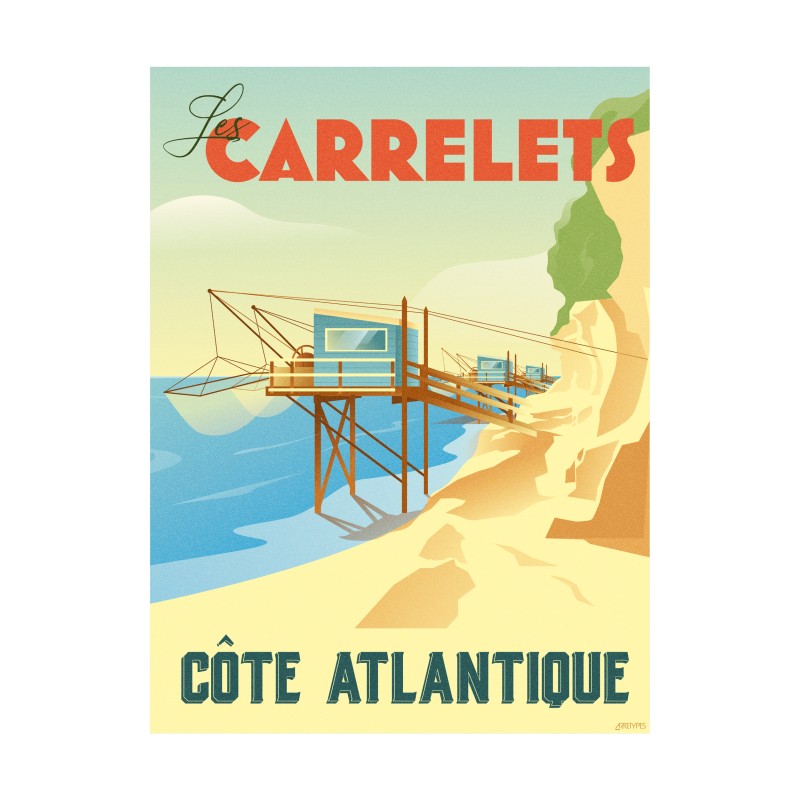 Affiche stylisée des carrelets longeant la côte atlantique. Affiche stylisée des carrelets longeant la côte atlantique.