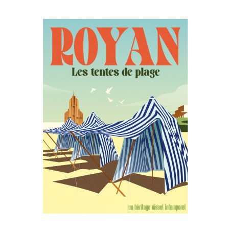 Affiche Royan Tentes de Plage - Église Iconique - Décoration Rétro